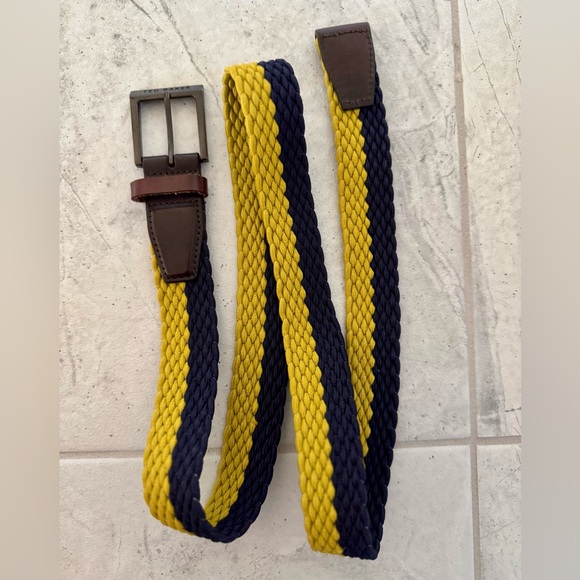 Ted Baker Stretch Golf Belt Men’s S/M Leather Trim Braided Yellow Navy Woven - Picture 1 of 11